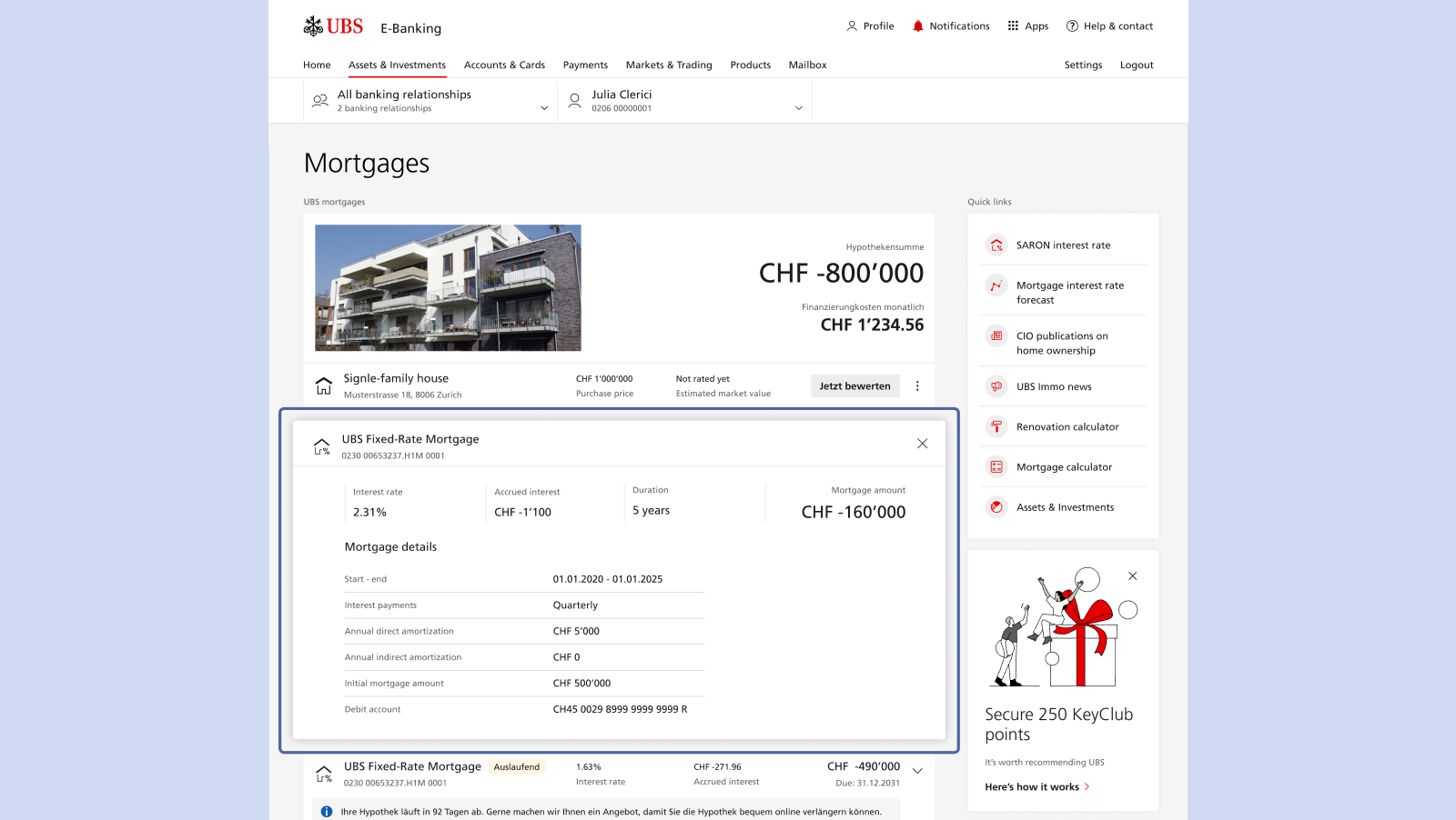 Old design - mortgage details panel