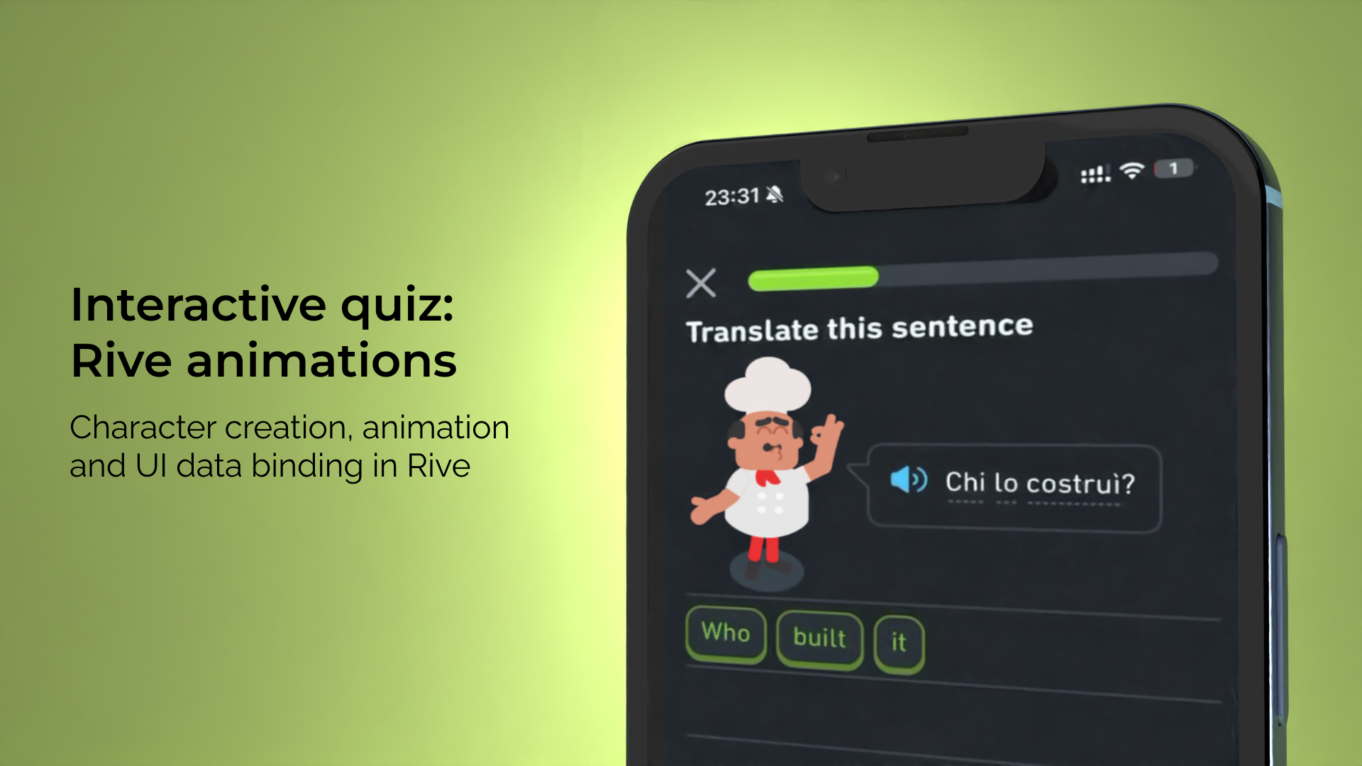 mockup of an application in the duolingo style